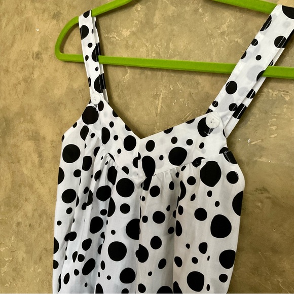 Vintage 80s Polka Dot Belted Smock Bib Dress - Picture 4 of 7